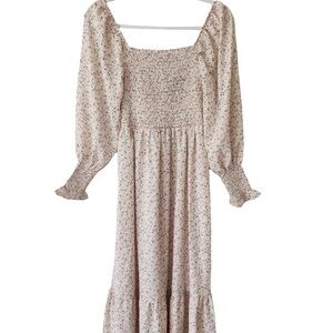 Maternity Cottage Core Floral Cream Long Sleeve Dress